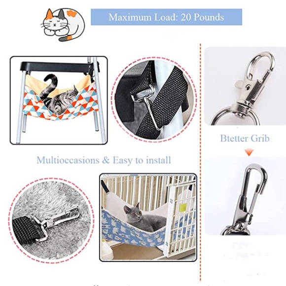 NEW Comfortable Hanging Adjustable Pet Hammock Bed for Cats/Small Dogs/Rabbits - Picture 6 of 13